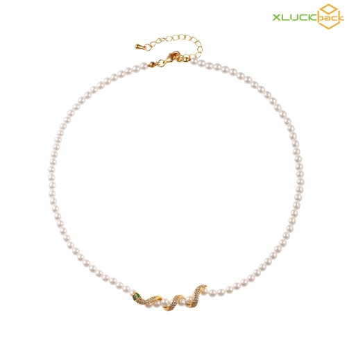 Elegant Pearl Beads Serpentine Design 18k Necklace