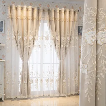 Stylish Lace Embroidery Luxury Curtains: Enhance Your Living Room with Black Out Double Layer Sheer Fabrics