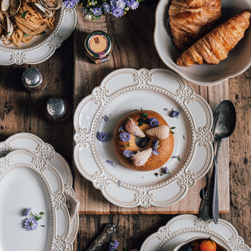 European Royal Palace Ceramic Dinnerware - White Porcelain Bowls and Plates