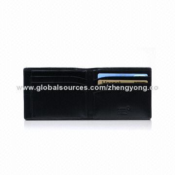 Wallet, 6cc with 2 View Pockets, Made of Black European Full-grain Cowhide