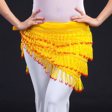 Yellow Belly Dance Hip Scarf With Beads