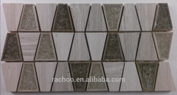 Light wood natural marble blend trapezoid crackle ceramic mosaic tile