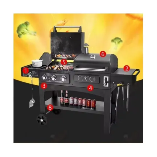 Outdoor Camping Barbecue Gas and Charcoal Combo Grills Garden Combination 3 Burners Station Grills with Lift Charcoal Tray Grill