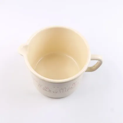 Ivory White Enamel Milk Mug with Decal