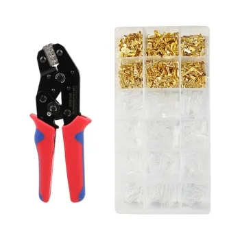 SN-58B Miniature Ratchet Spring Wire Crimping Tool Pliers with Europe Style Connectors Kit for 0.5-1.5mm2 Terminals - Female & Male Connectors Included