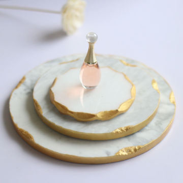 Golden Edge Round Marble Serving Tray Set for Jewelry Display