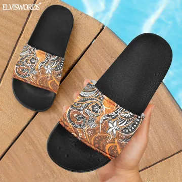 ELVISWORDS Hawaiian Sunset Orange ALOHA Print Men Women Summer Slide Sandals Durable Rubber Slio On Unisex Casual Home Slippers