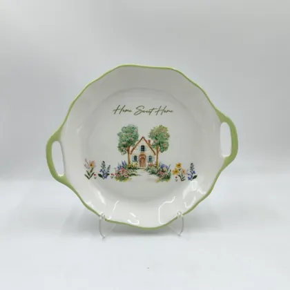 Pastoral Print Oval Ceramic Plate