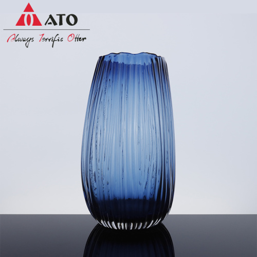 Blue colored crystal glass flower bud flower vases