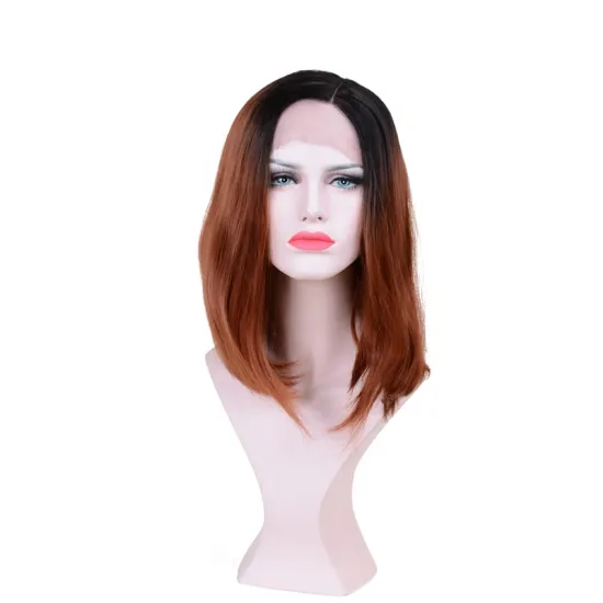 wholesale lace front wigs black root brown fluffy synthetic wigs lace frontal wig natural straight and kinky wave for women
