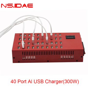 40-port smart charger with LED lights Red 300W