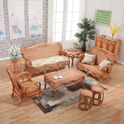 Rattan Wooden Living Room Furniture Sofa Set