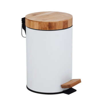 Bamboo Lid Bathroom Step Trash Can Organizer