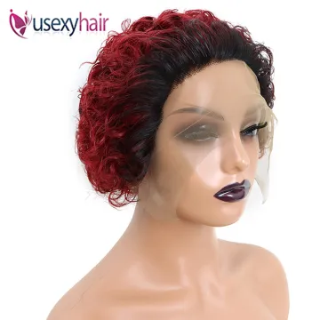 Cheap pixie short curly bob 99J burgundy raw indian virgin human wig 13x1 frontal curls short wigs pixie cut human hair wig