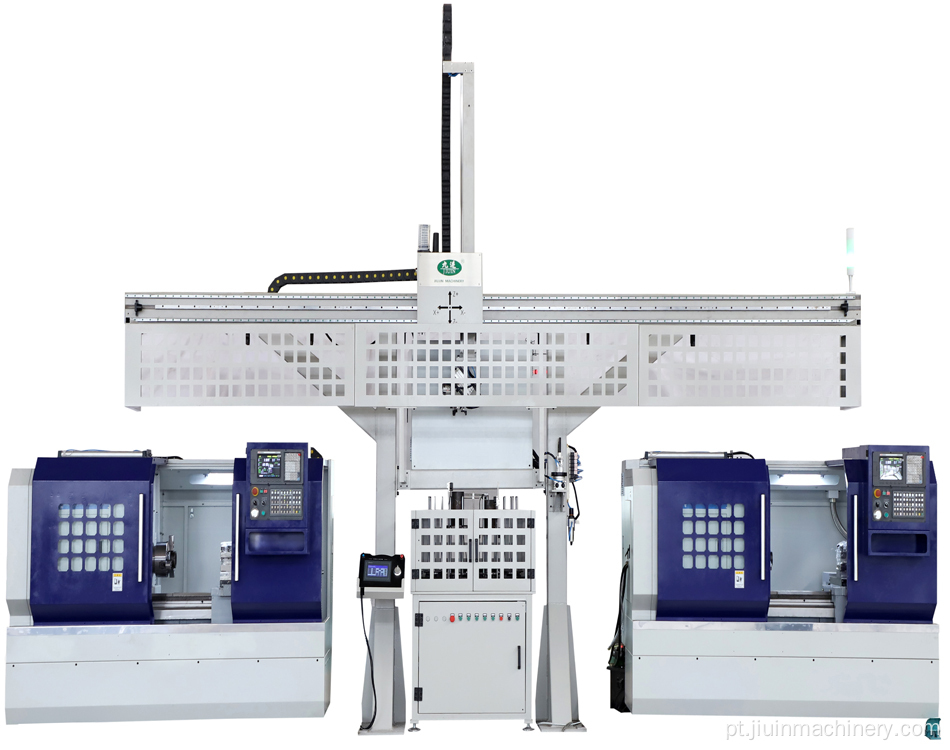 Carregador de pórtico com duas máquinas CNC