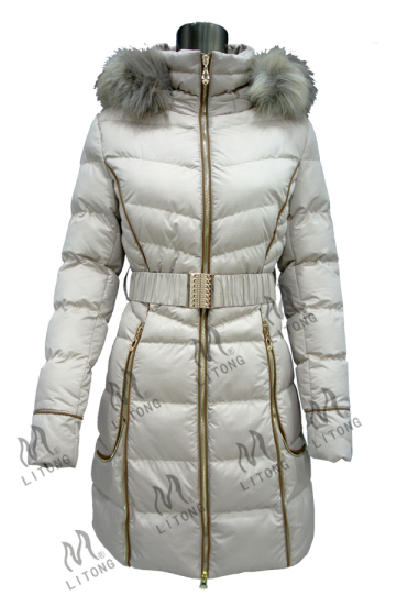 women fur hood long padded jacket coat