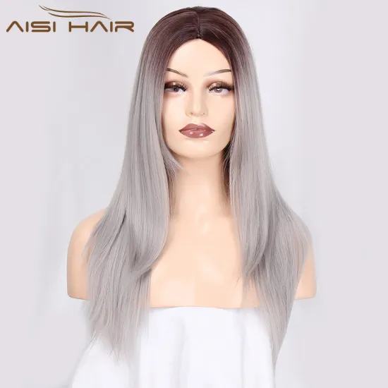 Cheapest Price Synthetic Wigs For Black Women Good Quality Cosplay Long Straight Ombre Brown To Grey Color Wig