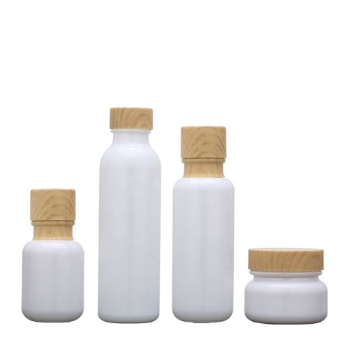 White Glass Bottles Jars With Wood Grain Cap