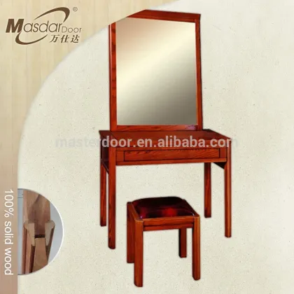 Antique solid wood dressing table with mirror and stool