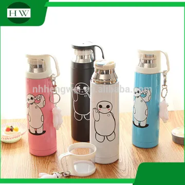 cartoon portable clear baymax stainless steel vacuum tube sealed travel drinking tea water bottle mug cup with cup