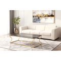 Mesa de centro de vidrio con estructura galvanizada en oro