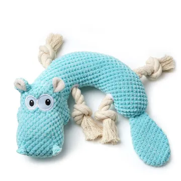Colorful Printed Rhino Plush Dog Toy with Rope Legs