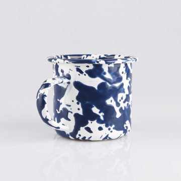 Dark Blue and White Speckled Bumped Design Enamel Coffee Mug Metal Drinking Outdoor Camping Cups Stainless Steel  Tableware Set