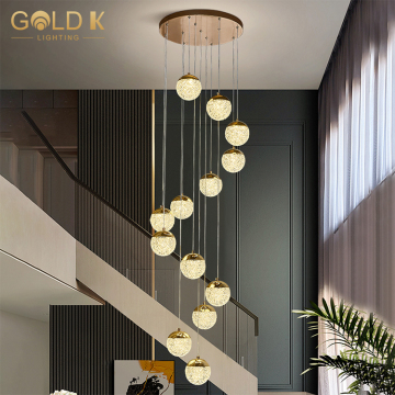 Hanging LED Decorative Pendant Light with Aluminum Chain and Tassel for Hotel Staircase