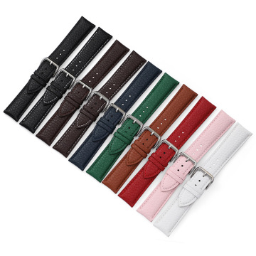 Litchi Pattern Drop Needle Buckle Genuine Leather Strap, Soft Waterproof Cowhide, 12-24mm