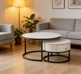 Round Nesting Table Set with drawers for Living