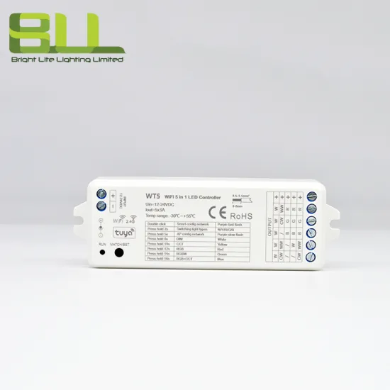 WT5 Model: Tuya-controlled 5-in-1 LED WiFi & RF Controller