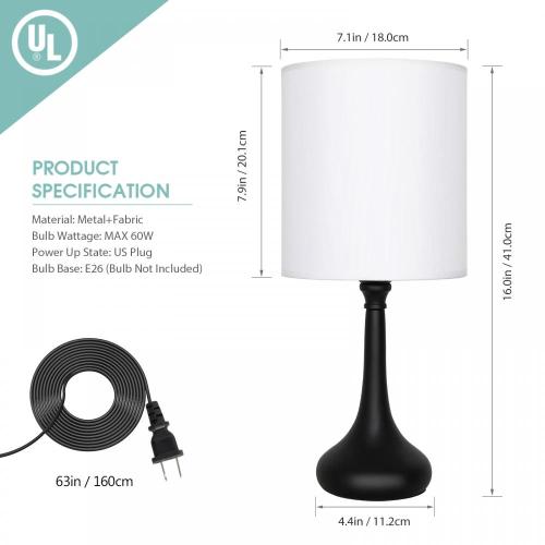 Petite lampe de table de table de chevet avec abat-jour en tissu blanc