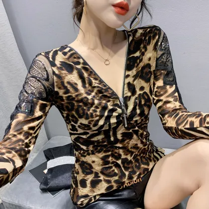 Mesh long-sleeved dressy top t-shirt