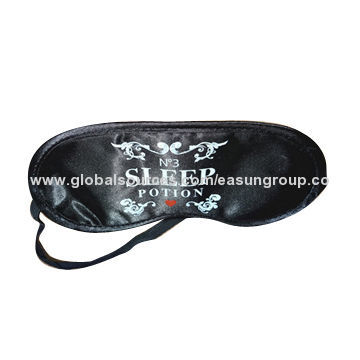 100% soft black sleep eye masks, made of polyester, sized 18.5*8.5cm, with printed logo