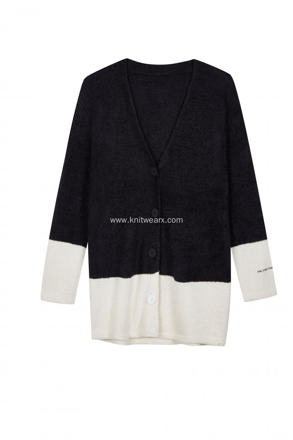 Women's Knitted Button Down Homewear Color Block Cardigan