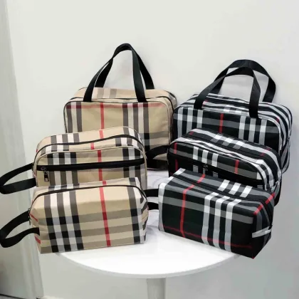 Korean version of makeup bag Female nylon plaid portable cosmetic toiletry storage bag waterproof large capacity