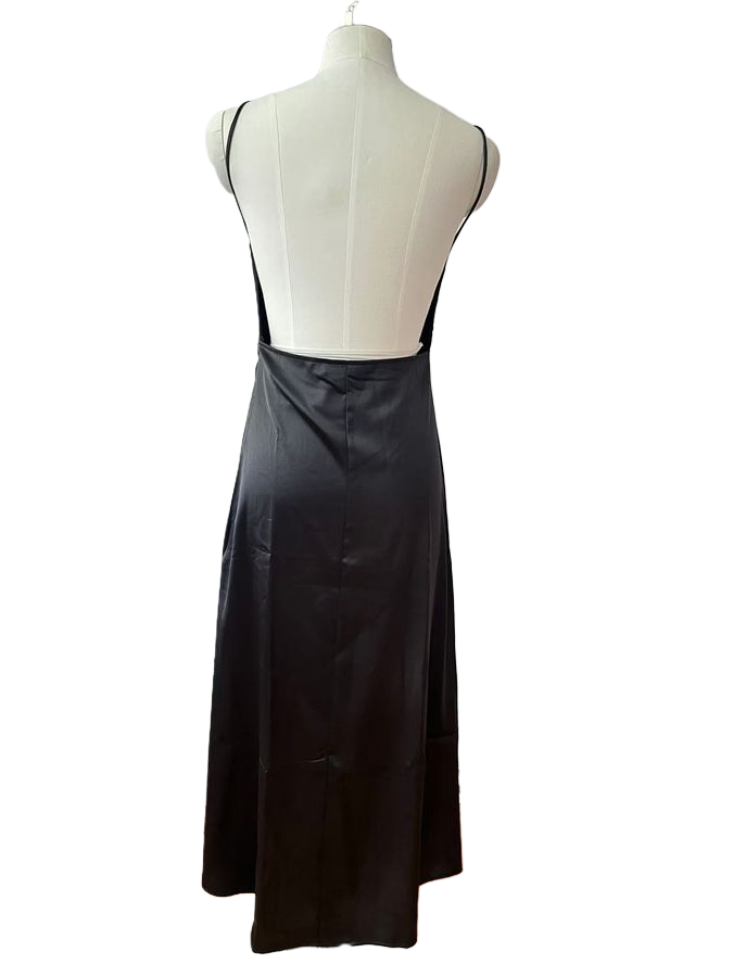Low V neck, Slim Fit Satin Dress