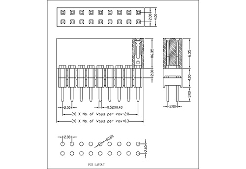 2.0 mm Female Header Dual Row Straight Type Add Two Housing H6.35 PC104D03-XXDXXX