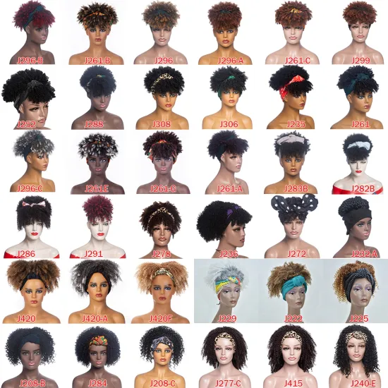 Afro Kinky Culry Short Headband Wigs Wholesale Synthetic Deep Curly Wigs Drawstring Hair Headband Wig