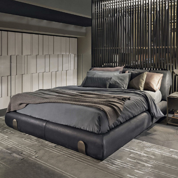 Lit King Size en bois massif de style de luxe avec tête de lit à tissu doux