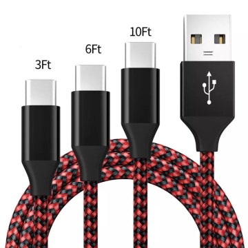 Nylon trenzado 3A Cable USB Tipo C de carga rápida para Samsung Galaxy