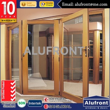 environment friendly aluminium wood bi fold door for garden