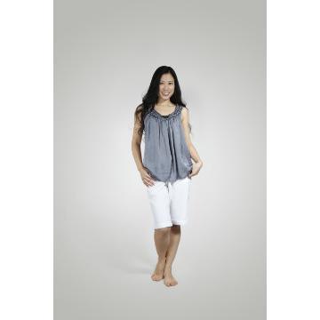 HAND BEADED NECK SATEEN TANK