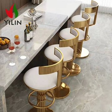 Modern Brushed Gold High Back Luxury Stainless Steel Bar Stool for Hotels