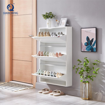 QIANCHENG White Metal Shoe Rack with Footstool for Entryway Hallway Closet
