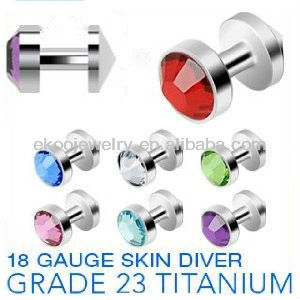 G23 Titanium Body Jewelry Highly Polished Titanium Skin Diver With Flat Gem Ball and Cone Bottom Surface Piercing