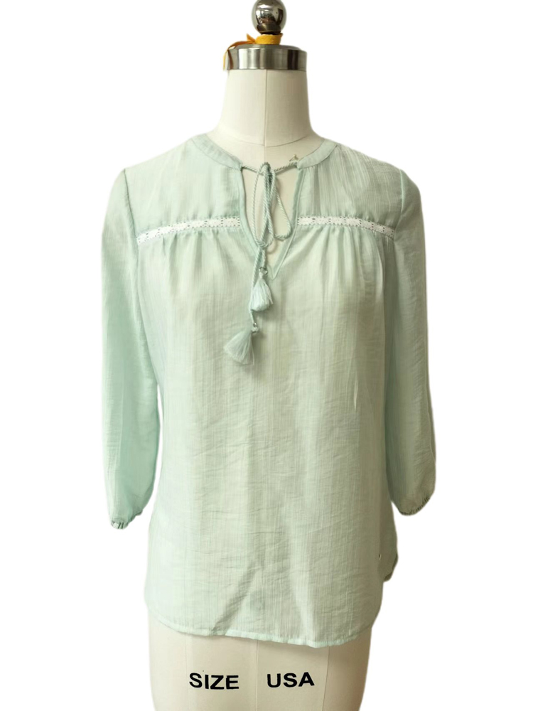 Tassel Tie Half V-Neck Blouse