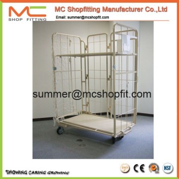 Hot sale folding metal logisitc moving mesh roll container with plastic base pannel