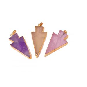 Raw Natural Gem Stone Gilding Arrowhead Pendant Necklace Rose Quartz Amethyst