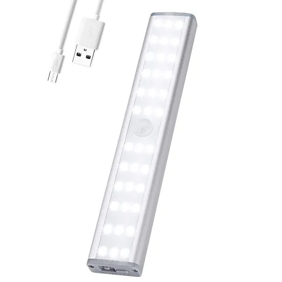 30 LED Under-Cabinet Self-Adhesive Closet Lights with USB Charging and PIR Motion Sensor - Portable & Rechargeable Option